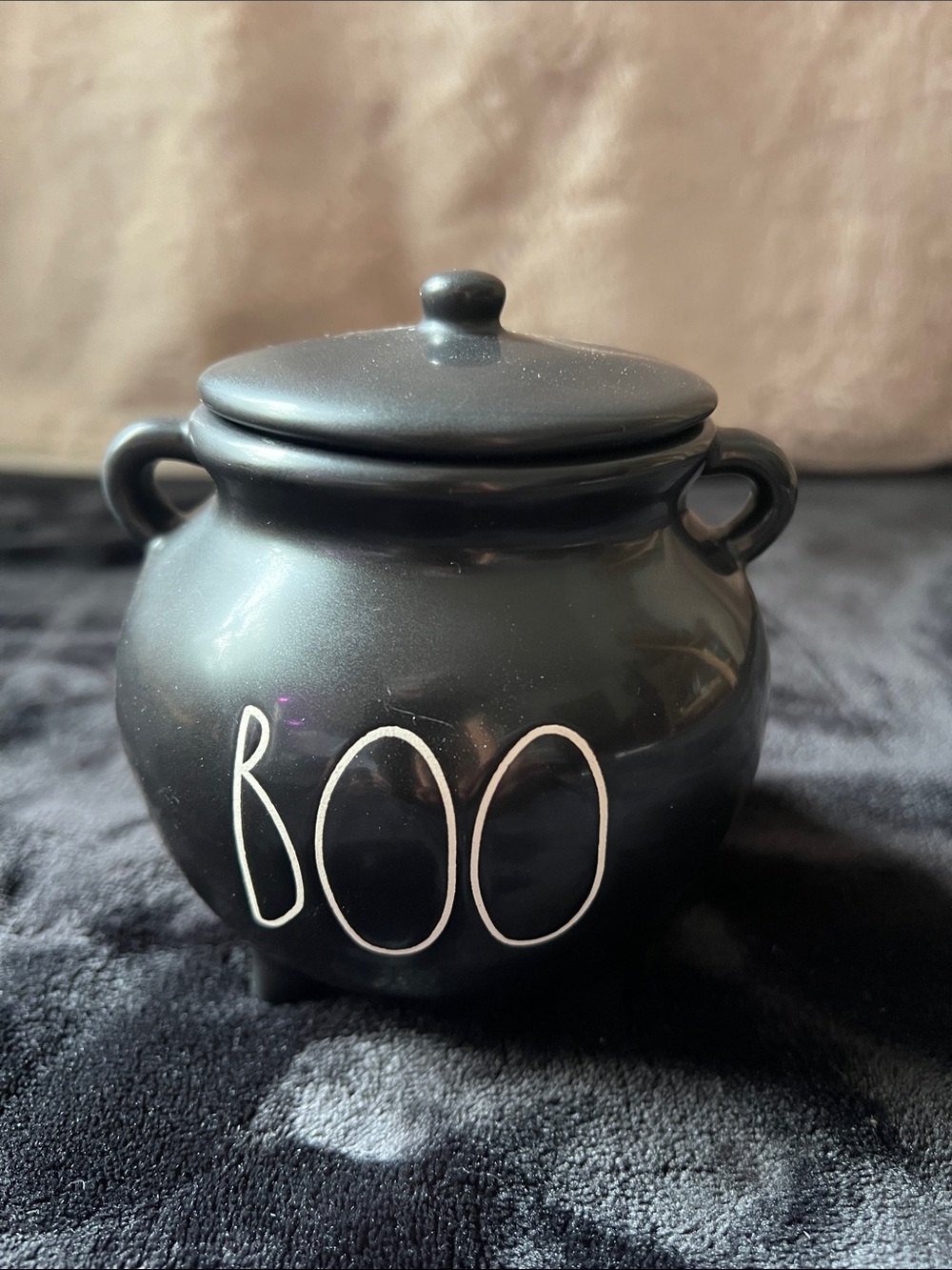 Rae Dunn Black Ceramic 'BOO' Cauldron Jar